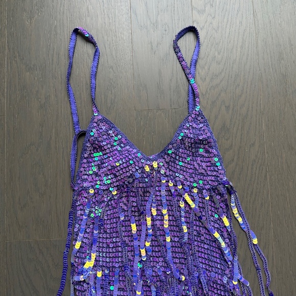 Retrofete Mevia Sequin Fringe Crochet Maxi Dress XS / SMALL - PURPLE- EUC - Picture 7 of 11